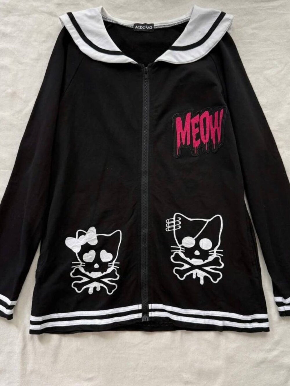 Black Sailor Collar Zip-Up Jacket